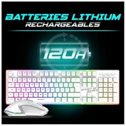 Online Pack Gamer - Clavier Sans Fil AZERTY FR RGB + Souris 4800 DPI, Rechargeable, Aluminium, PC/PS4/PS5/Xbox - Blanc Clavier Gaming
