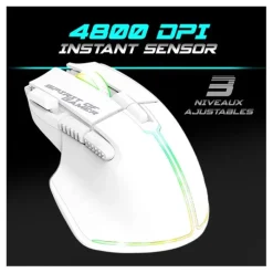 Online Pack Gamer - Clavier Sans Fil AZERTY FR RGB + Souris 4800 DPI, Rechargeable, Aluminium, PC/PS4/PS5/Xbox - Blanc Clavier Gaming