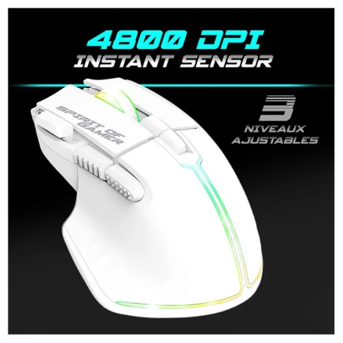 Online Pack Gamer - Clavier Sans Fil AZERTY FR RGB + Souris 4800 DPI, Rechargeable, Aluminium, PC/PS4/PS5/Xbox - Blanc Clavier Gaming