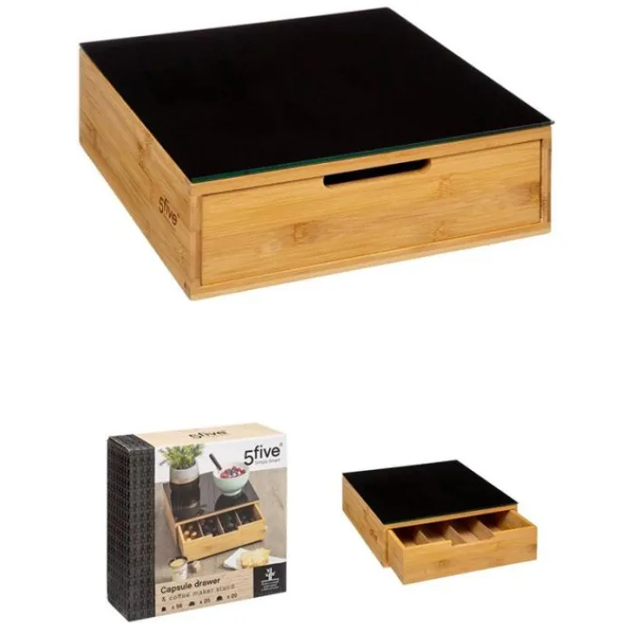 Outlet Rangement dosettes tiroir bambou/noir Cafetière Italienne