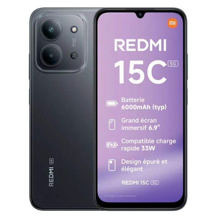 Smartphone Redmi 15C 256Go 5G Noir Smartphone Samsung|Smartphone