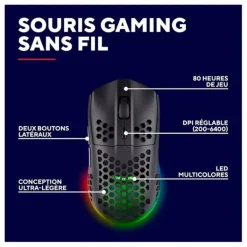 Souris gaming HELOX sans fil Noir 4800Dpi ultra légère Souris, Tapis|Souris, Tapis Gaming
