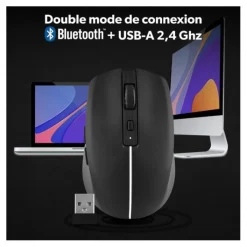 Souris rechargeable bluetooth DUAL CONNECT noire - GRADIENT Souris, Tapis
