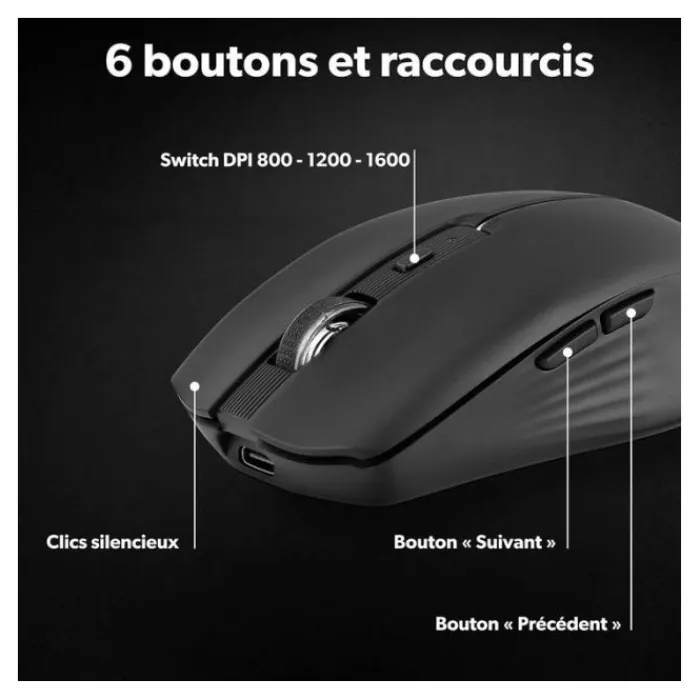 Souris rechargeable bluetooth DUAL CONNECT noire - GRADIENT Souris, Tapis