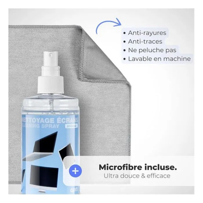 Hot Spray Nettoyant Écran 200 ml + Chiffon Microfibre Fournitures De Bureau