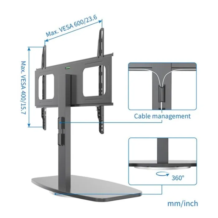 New Support pied TV de 81 à 165 cm MDF noir Support Mural Tv