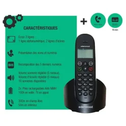 New Téléphone solo avec répondeur TSR 1 Noir Téléphone Fixe