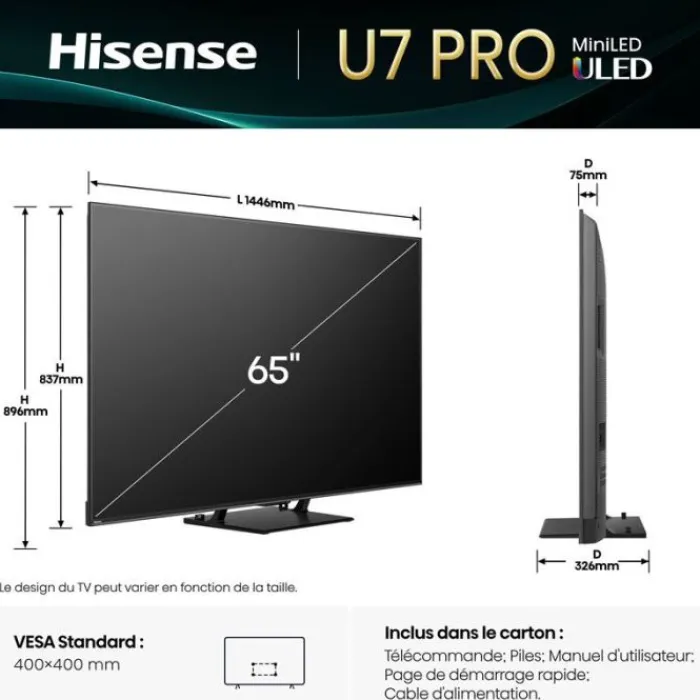 Best TV Miniled 65" 65U7Q PRO Tv De 147 À 178 Cm