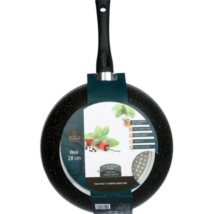 Online Wok 28cm aluminium forgé effet pierre tous feux dont induction Poêle